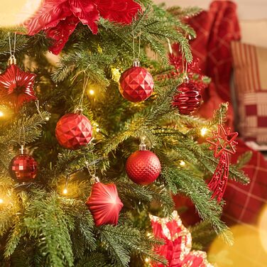 Набір прикрас для ялинки Valery Madelyn (60 шт) - червоні кулі для новорічного декору, міцні, з гачками