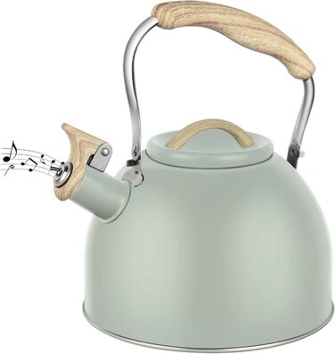 Чайник-заварник Flintronic з нержавіючої сталі, 3л, з дерев'яною ручкою, для всіх плит, чайник-заварник для чаю та кави (зелений)