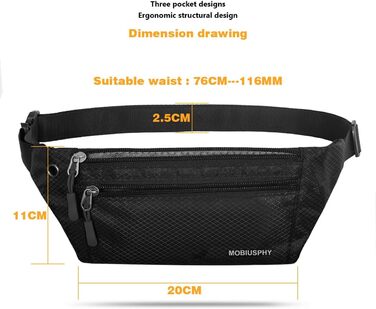 Спортивна бананка на пояс для жінок та чоловіків. Водонепроникна бананка-сумка для бігу, подорожей, кемпінгу, фітнесу та їзди на велосипеді. Чорна.