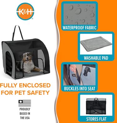 Кенійська переноска для тварин K&H PET Products - переноска для собак та котів у подорожах на авто, сіра/чорна, розмір L (56 x 56 x 65 см)