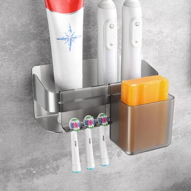 Тримач для електричної зубної щітки з аксесуарами для ванної кімнати, нержавіюча сталь, настінний, без свердління, сріблястий