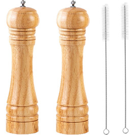 Salt and pepper mill, wooden pepper mill set salt pepper mill kit manual mills solid with strong adjustable ceramic grinding mechanisms 2 pieces 8 inches (J 2 wood colors)