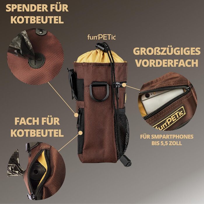 Набір для годування тварин funPETic: сумка для корму з 4 відділеннями, складна миска з силікону, кишеня для ласощів та карабін. Підходить для собак, котів, коней.