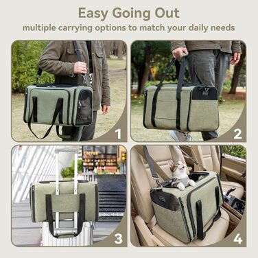 Транспортна сумка для кота Petsfit, схвалена авіаперевізниками, розширювана, зелена, розмір S