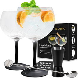 Набір Gin Tonic Glass Miamio Crystaluna (2 шт.) 650 мл: келихи для джину та коктейлів + мірний стакан та ложка