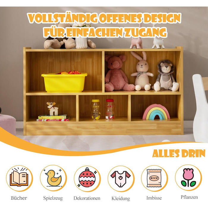 DREAMADE Kids Bookshelf, Toy Storage Bookshelf for Children, Toy Shelf for Children's Room, Playroom and Kindergarten, 111 x 30 x 61.5 cm (Light Natural)