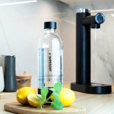 Wessper Машина для газування води, комплект 800 мл, PET-пляшки BPA-Free, 60л CO2 балон | Професійний карбонізатор води | Білий (Чорний, пляшка)