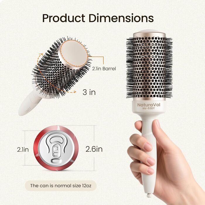 Кругла щітка для укладання волосся AIMIKE NaturaVol, 53 мм з щетиною, для об'єму та гладкості, з 2 затискачами