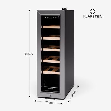 Klarstein Wine Fridge - 16 Bottle Compact Wine Cooler with Glass Door - Stainless Steel - 5-18°C Temperature Control