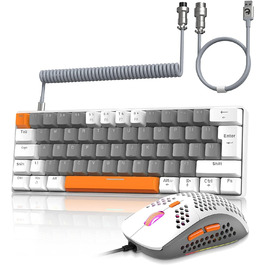 ZIYOU LANG Комплект ігрової клавіатури та миші з USB-C кабелем T60 Pro - 60% механічна клавіатура UK Layout (QWERTY), миша 6400DPI RGB, для PC/Mac