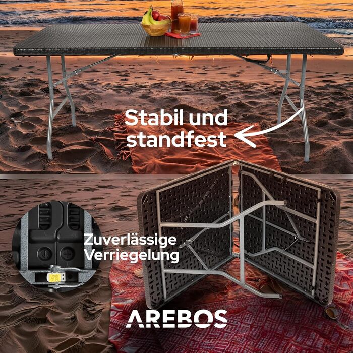Складаний садовий стіл Arebos Buffettisch 182x74x74 см, чорний | для 8 осіб | з ручкою для перенесення | стіл для вечірок та кемпінгу