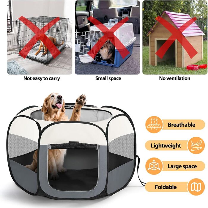 Клітка-забіг для цуценят та собак, розкладний вольєр для собак, котів та дрібних тварин, вольєр для тварин, клітка-забіг, водовідштовхуюче полотно Oxford з сумкою для перенесення для внутрішнього та зовнішнього використання, кемпінгу (Білий, M(85x85x58cm)