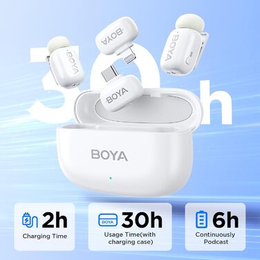 BOYA Mini 2: Бездротовий петличний мікрофон для iPhone 15/16/17 та Android (USB-C), 48kHz/24Bit, для Vlogging та TikTok, білий