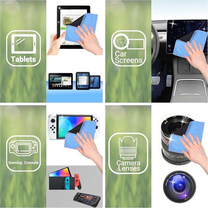 Мікрофіброві серветки для чищення Eco-Fused (5 шт.) - двосторонні - для смартфонів, LCD-телевізорів, планшетів, екранів ноутбуків, об'єктивів камер (17 x 16 см, блакитні)