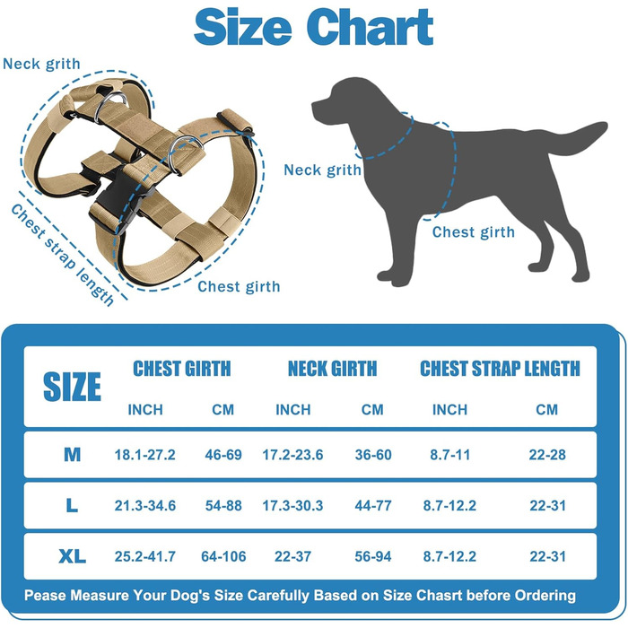 Нашийник для собак FeimaX для великих порід, тактичний, дихаючий, зручний, міцний, безпечний, хакі (M)