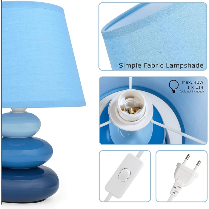 Нічна лампа 'Ліна' блакитна: керамічна настільна лампа з абажуром, LED, E14, 230V