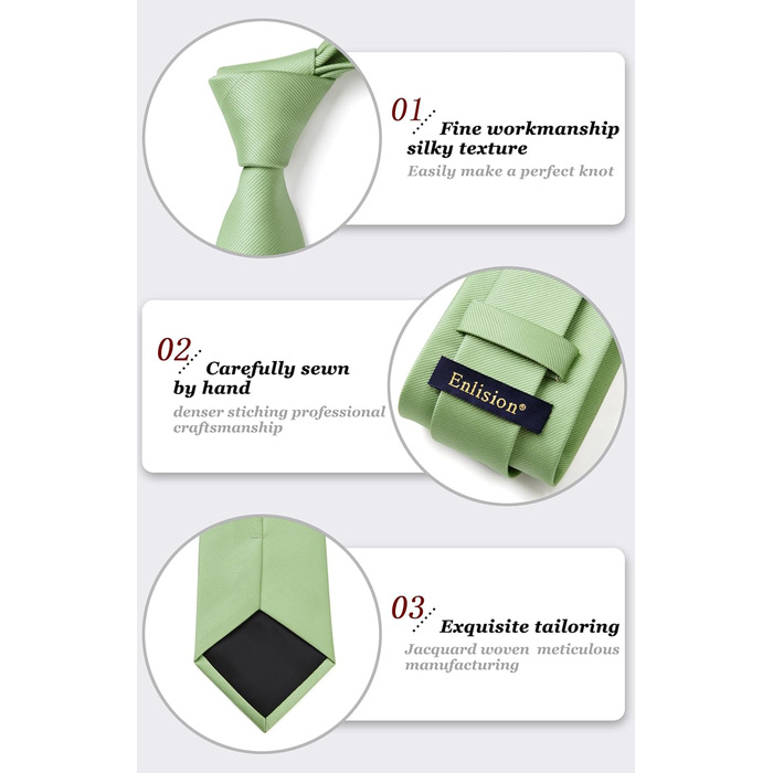 Краватка та нагрудна хустинка Enlision Solide - комплект для весілля, однотонні кольори (Salbeigrün)