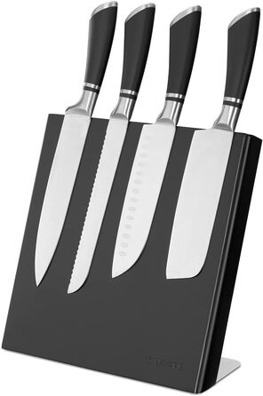 Navaris Magnetic Knife Holder from Rubber, 27.7x27.5x12cm - Magnetic Knife Block, Cutting Board, Wooden Magnet Holder - Knife Holder, Unfilled, Black