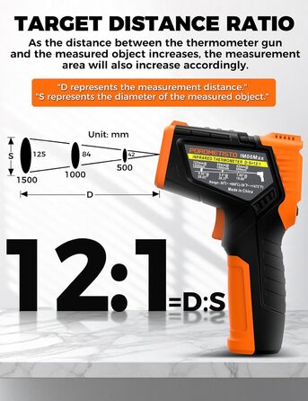 Інфрачервоний термометр лазерний IM06MAX з K-типом зонда (-50°C до 800°C) для промисловості, HVAC, приготування їжі та ремонту авто
