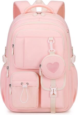 Шкільний рюкзак для дівчаток 1-5 класів з милим гаманцем, стильний рюкзак для школи та подорожей (рожевий)