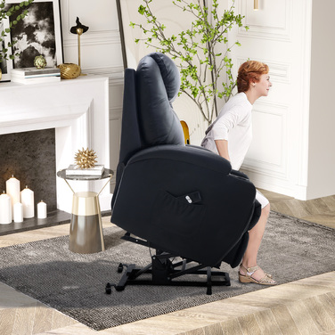 HOMCOM Recliner Chair, TV Chair with Rise Assist, with Storage Pouch, Adjustable Angle, Remote Control, 84 x 92 x 109 cm, Black | Aosom