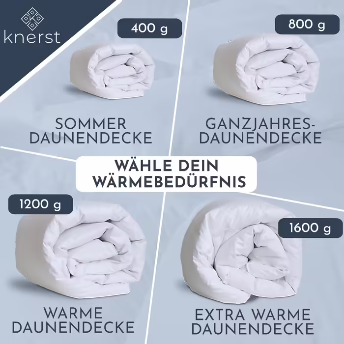 KNERST Summer Quilt 155x220 cm Made in Germany - Summer Down Quilt 155x220 - soft Bedspread 155x220 - Summer Bedspread with Ökotex & Downpass Certification - Down Bedspread with Down & Feathers
