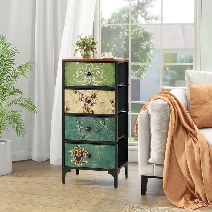 LYNCOHOME Chest of Drawers with 8 Fabric Drawers, Sideboard with Fabric Drawers, Drawer Unit for Kitchen, Office, Hallway, TV Stand with Fabric Drawers (4 Drawers)