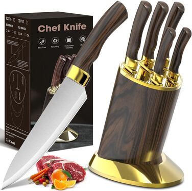 Набір кухонних ножів Meleho 7 предметів: професійний набір з нержавіючої сталі, ніж для кухні, з мийкою та подарунковою коробкою