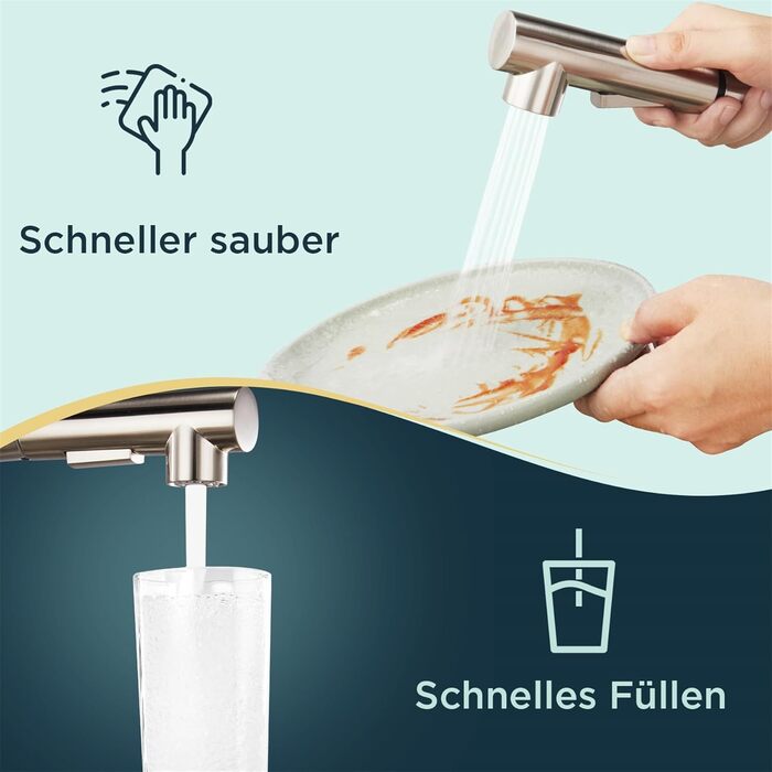 Змішувач кухонний FORIOUS з висувною лійкою та душем, 360° обертання, 2 режими, нержавіюча сталь