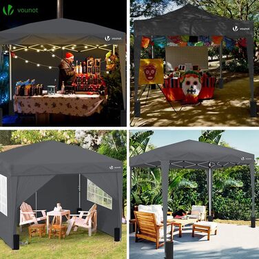 VOUNOT® 3x3m (approx. 10x10ft) Pavilion with 4 Side Walls & 4 Sandbags, Pop-Up Folding Pavilion, Foldable Garden Tent Party Tent, including Bag, Grey