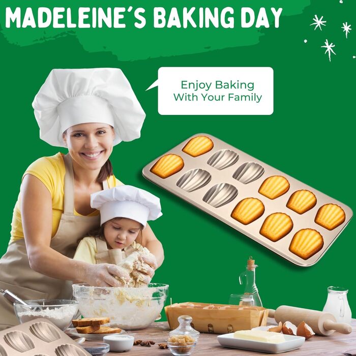 Форма для мадленів (2 шт) з антипригарним покриттям, 12 відділень, 40x24 см, з вуглецевої сталі, для випікання мадленів, кексів, брауні, шоколаду