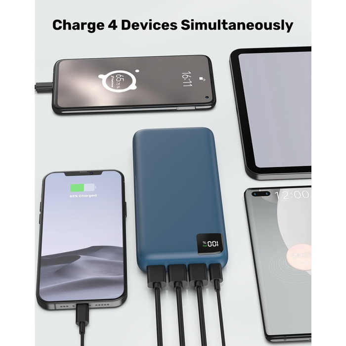 Power Bank SOARAISE 27000mAh з LED-дисплеєм: зарядний акумулятор для телефону та планшета (блакитний)