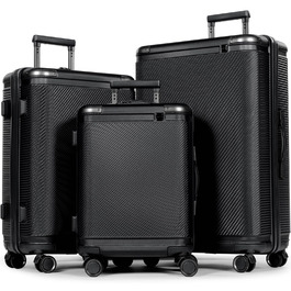 Набір валіз Tavoxda 3 шт., жорсткий корпус, TSA-замок, телескопічна ручка, чорний колір