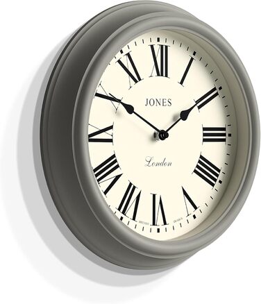 JONES CLOCKS® Venetian Wall Clock | Classic Round | 30cm | Green | Roman Numerals | Traditional Design ideal for kitchen, living room or bedroom (Grey/Roman Numerals)