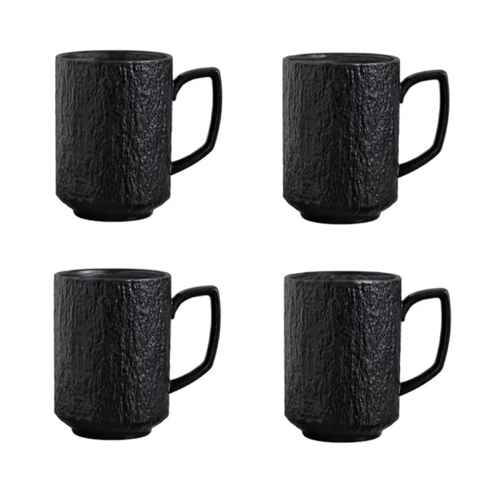 Набір з 4 еспресо-чашок Saumo з підставками, кераміка, 350 мл, чорний колір