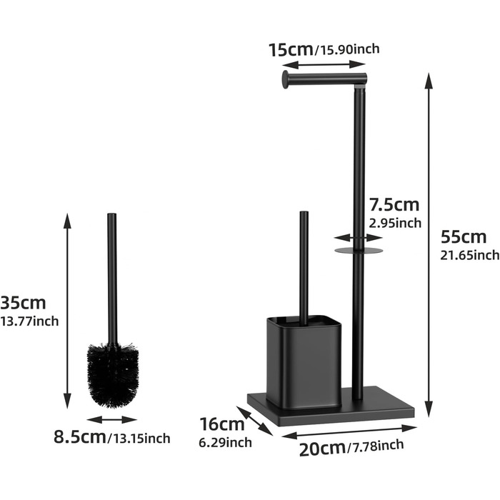 Тримач туалетного паперу з щіткою для унітазу - набір для ванної кімнати, чорний матовий