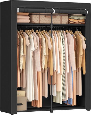 SONGMICS Storage Cabinet, Portable, with Hanging Rod, Foldable, Wardrobe, Bedroom, Office, 140 x 43 x 174 cm, RYG02GY (Black)