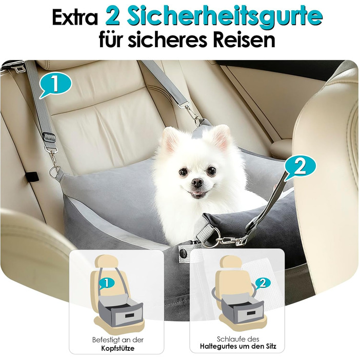 Portable Dog Car Seat for Small & Medium Dogs Under 15KG - Washable & Secure Travel Bed with Storage Pockets