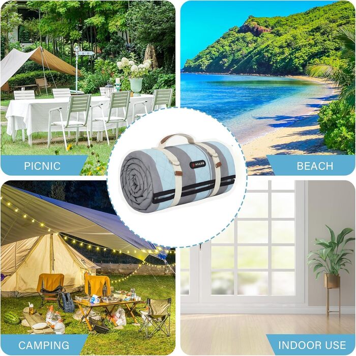 Плед для пікніка водонепроникний HX&OD, 203x203 см, сіро-зелений, з ручкою, складаний