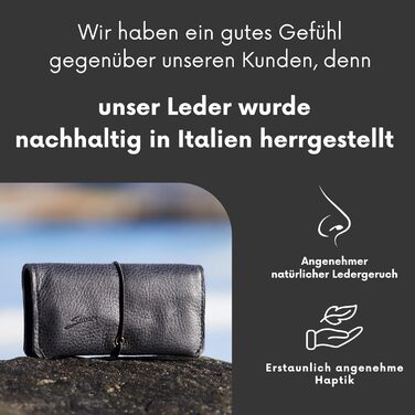 SIMARU Leather Tobacco Pouch for 30g Tobacco Bag, Roller Pouch Made of Genuine Leather with Filter Compartment & Rolling Paper Holder (Black)