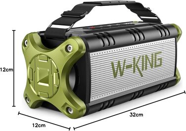 Портативна Bluetooth колонка W-KING 90W з глибоким басом, IPX6, до 40 год роботи, AUX, NFC, TF-карта, зелений колір