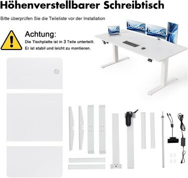 Devoko Electric Standing Desk 160x70cm - Adjustable Height, Stable Standing Desk, Computer Table with Memory Function, Ergonomic Sit-Stand Desk (White)