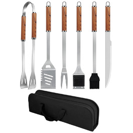 Набір гриль-посуду, 6 предметів, нержавіюча сталь, з сумкою. Професійний набір для гриля, барбекю, кемпінгу