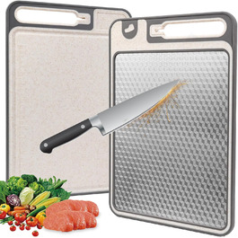 Ніжне велике обрізне дошка XIAPIA з нержавіючої сталі 304 та пластику з точилкою для ножів, 44x30x2,6 см, з соковидавом та лінійкою, антибактеріальне, без BPA
