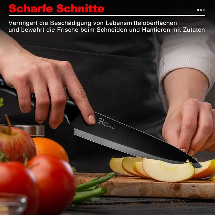 Набір ножів Joyfair 15 предметів з підставкою, з високоякісної нержавіючої сталі, з точильним каменем, кухонний набір з кухонним ножем, ножем для хліба, ножицями та ножами для нарізки та подрібнення, чорний