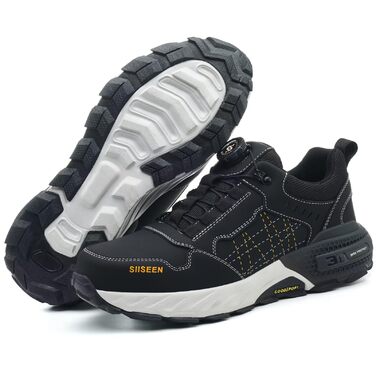 Черевики робочі чоловічі з металевим носком, легкі, дихаючі та міцні, з Clickers та захистом від проколів, неслизька підошва – взуття для професій та будівництва, 44 EU, чорний