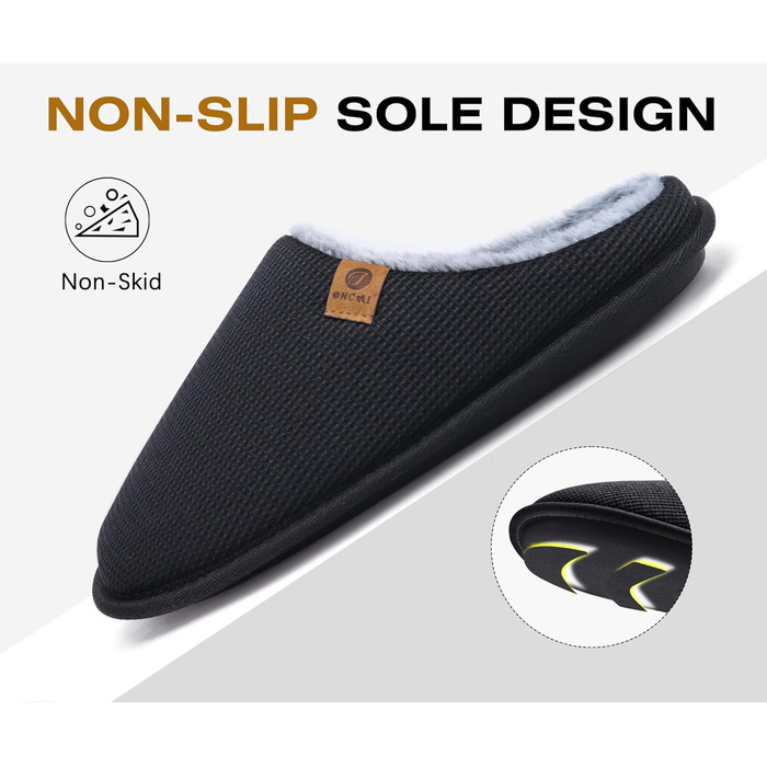 Чоловічі халапи ONCAI з піною Memory Foam, халапи для дому, антиковзкі, чорні, розмір EU 46