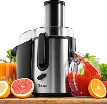 Електричний соковитискач Twinzee 850 W для овочів та фруктів – соковитискач з 2 швидкостями та великим завантажувальним отвором (75 мм)