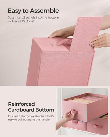 SONGMICS Set of 4 Drawer Organizers, 6 Compartments, Closet Organizer, Foldable, Clothes Organizer, 41.5 x 30.8 x 17.8 cm, for Pants, Clothing, URUS009G04 (Jelly Pink)