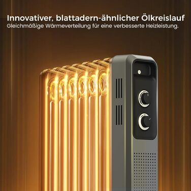 Масляний радіатор COWSAR: Енергоефективний обігрівач з 3 режимами, захистом від перекидання та перегріву, 1200W, сірий для вітальні та спальні